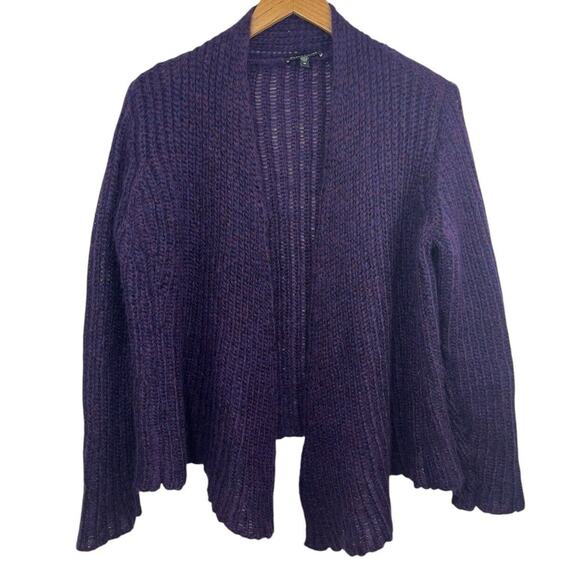 Eileen Fisher Purple Wool Open Cardigan Medium Chunky Sweater Mohair Cozycore - Picture 1 of 11